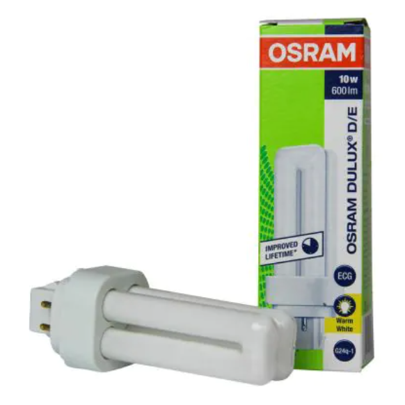 OSRAM DULUX D/E 10W/830 CFL - Warm White Compact Fluorescent Lamp with Soft Glow and Reliable Performance, Perfect for Residential and Office Use Offering Extended Lamp Life